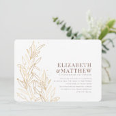 Gold Foliage Modern + Minimalistische Hochzeit Einladung (Stehend Vorderseite)