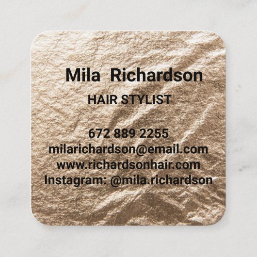 Gold-Folie Eleganz Quadratische Visitenkarte (Rückseite)