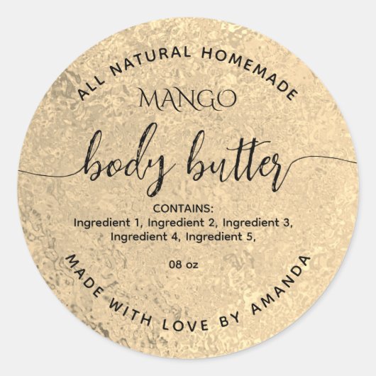 Gold-Folie, selbstgemachte BODY-BUTTER-Marke Runder Aufkleber (Vorderseite)