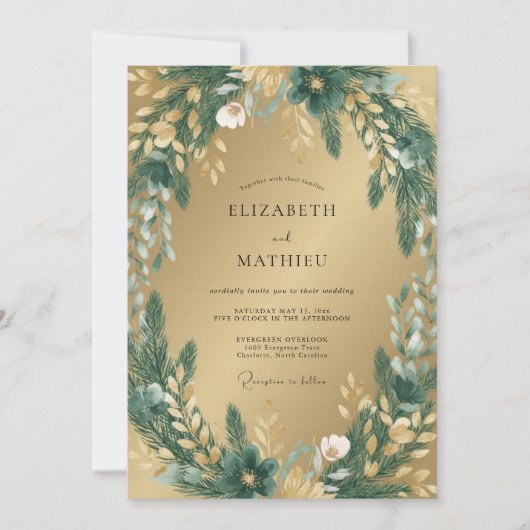 Gold Forest Botanische Hochzeit Einladung (Vorderseite)