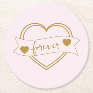 Gold Forever Hearts Brautparty Runder Pappuntersetzer