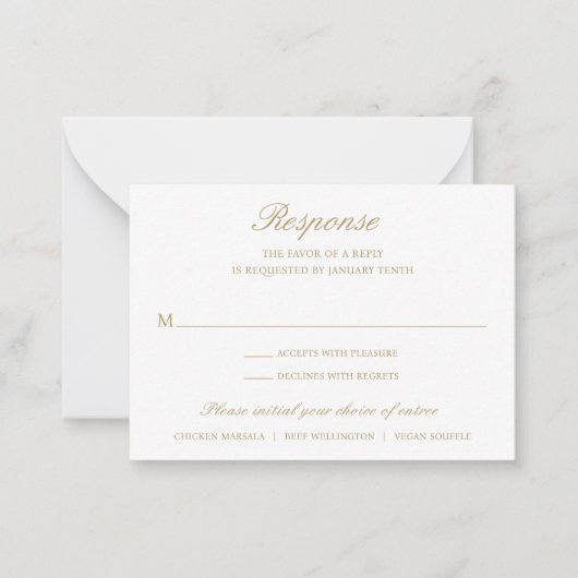 Gold Formal Traditional Wedding Mini RSVP Card Mitteilungskarte (Vorderseite)