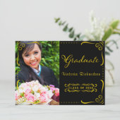 Gold Foto Class 2024 Abschluss für Schwarz und Imi Einladung (Stehend Vorderseite)