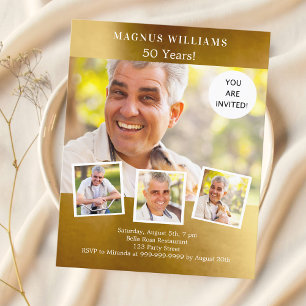 Gold Foto Collage Geburtstagseinladung