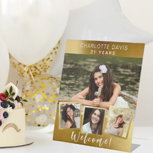 Gold Foto Collage Geburtstagsfeier willkommen Sockelschild