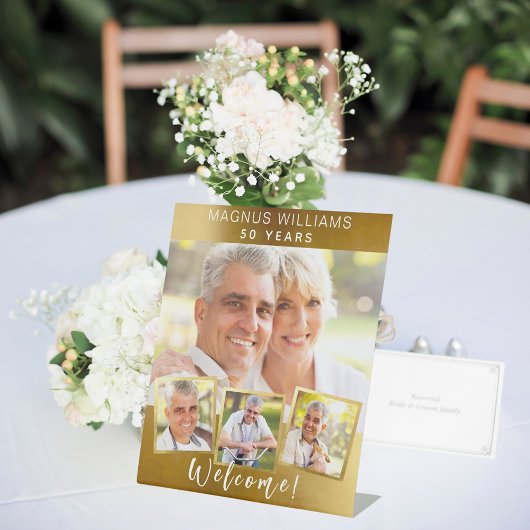 Gold Foto Collage Geburtstagsfeier willkommen Sockelschild