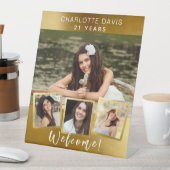 Gold Foto Collage Geburtstagsfeier willkommen Sockelschild (In Situ)