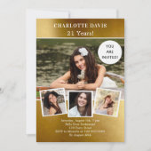 Gold Foto Collage Luxus Geburtstag Einladung (Vorderseite)