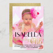 Gold Foto Einladung zum ersten Geburtstag (Vorne/Hinten)