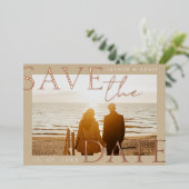 Gold Foto Hochzeit Speichern Sie das Datum Rose Go Folieneinladung (Stehend vorne)