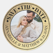 Gold-Foto-Hochzeit speichert das Datum Runder Aufkleber (Vorderseite)