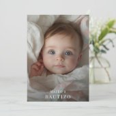 Gold Foto Mexikanische Taufe Einladung in Spanisch (Stehend Vorderseite)