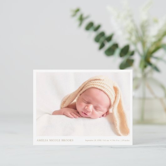 Gold Foto New Baby Boy Girl Geburtserklärung Postkarte (Stehend Vorderseite)
