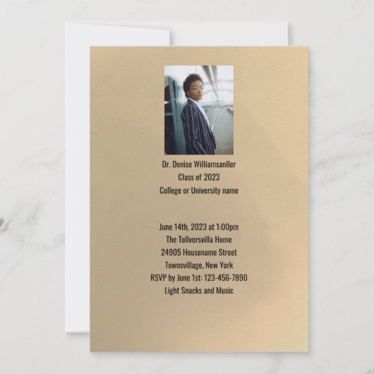 Gold Foto PhD-Abschluss Einladung (Rückseite)