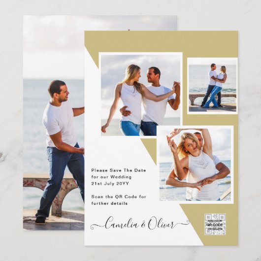 Gold FOTO QR CODE Hochzeitsdatum oder Rett Einladung (Vorne/Hinten)