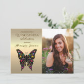 Gold Foto Quinceanera 15. Geburtstag Einladung (Stehend Vorderseite)