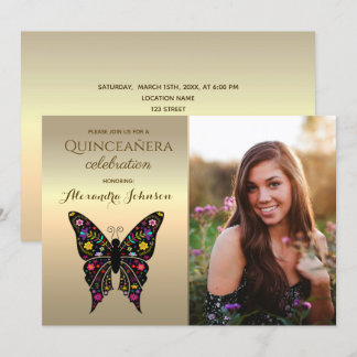 Gold Foto Quinceanera 15. Geburtstag Einladung