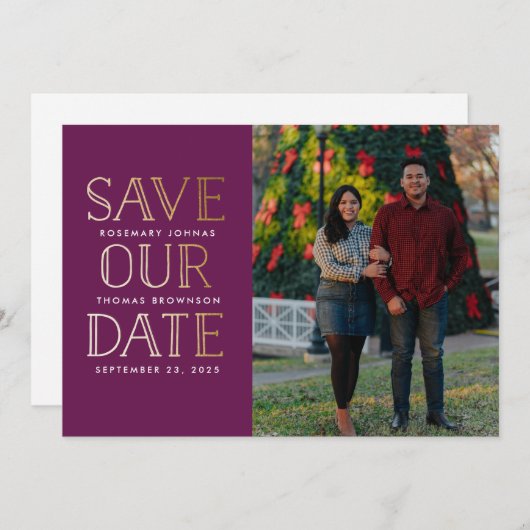 Gold-Foto Save the Date gestapelt (Vorne/Hinten)