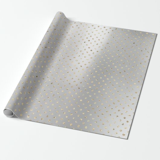Gold Foxier Confetti Small Polka Dots Silver Gray Geschenkpapier (Ungerollt)