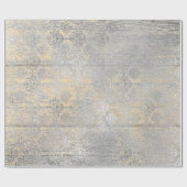 Gold Foxier Damask Silver Gray Wood Shabby Rustika Geschenkpapier (Flach)
