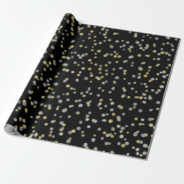 Gold Foxier Diamonds Metallic Black Confetti Lux Geschenkpapier