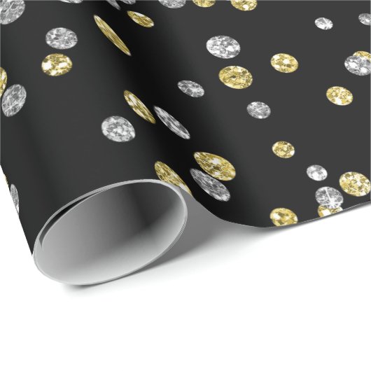 Gold Foxier Diamonds Metallic Black Confetti Lux Geschenkpapier (Rolleneckpunkt)