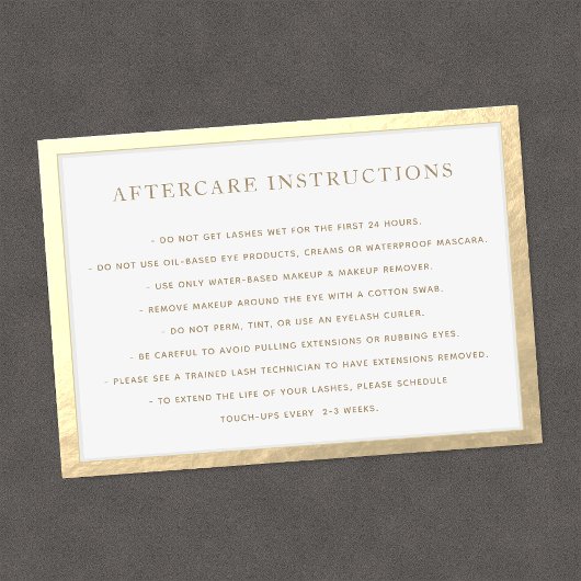 Gold Frame AfterCare für Lash Extensions Wellness- Visitenkarte