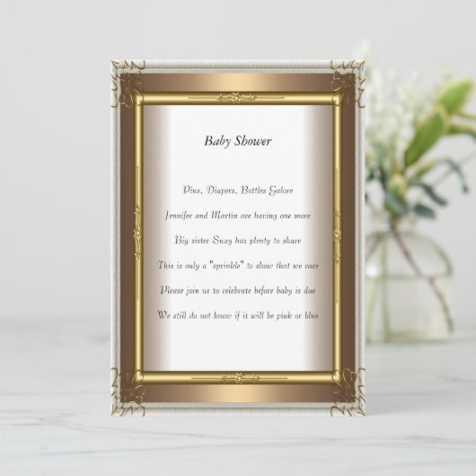 Gold Frame Baby Dusche Party Gold Einladung (Stehend Vorderseite)