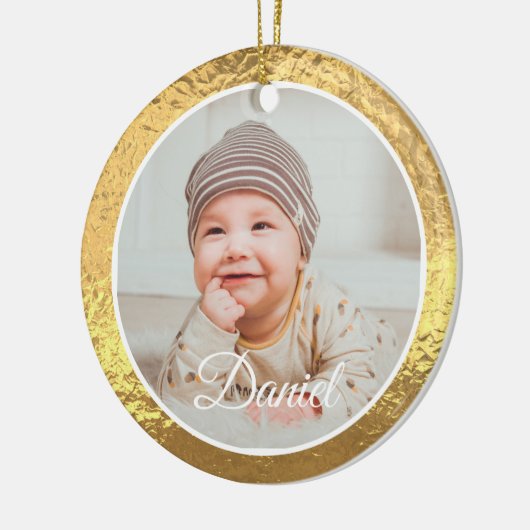 gold Frame Baby's First Christmas Keramik Ornament (Links)