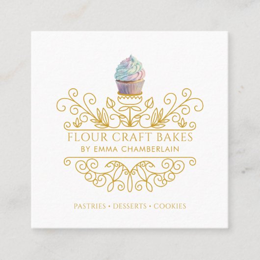 Gold Frame Bakery Baker's Logo Business Card Quadratische Visitenkarte (Vorderseite)