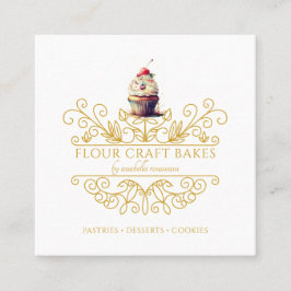 Gold Frame Bakery Baker's Logo Business Card Quadratische Visitenkarte