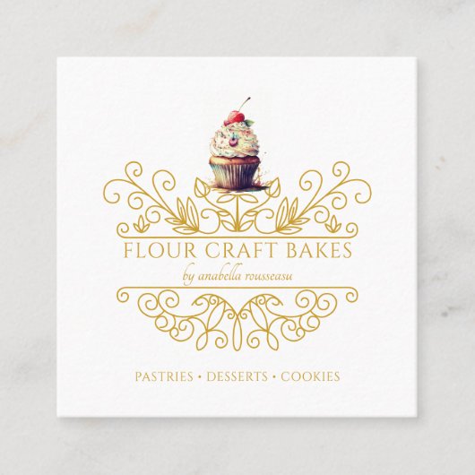Gold Frame Bakery Baker's Logo Business Card Quadratische Visitenkarte (Vorderseite)