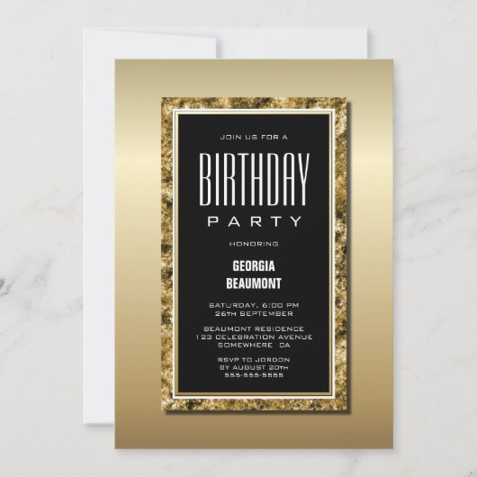 Gold Frame Black Birthday Party Einladung (Vorderseite)