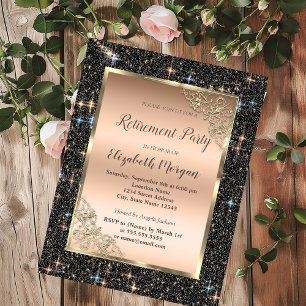 Gold Frame Black Glitzer Sparkorder Einladung