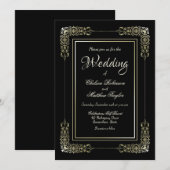 Gold Frame Black Wedding Einladung (Vorne/Hinten)