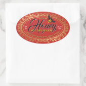 Gold Frame Bumble Bee Red Honey Jar Ovaler Aufkleber (Tasche)