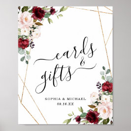 Gold Frame Burgundy Blumenkarten und Geschenkzeich Poster