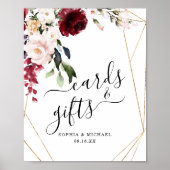 Gold Frame Burgundy Blumenkarten und Geschenkzeich Poster (Vorne)