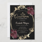 Gold Frame Burgundy Rose Black Quinceañera Einladung (Vorderseite)