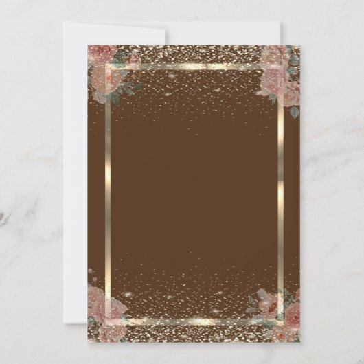 Gold Frame Confetti Boho Rose Braun Rente Einladung (Rückseite)