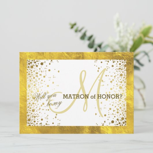 Gold Frame Confetti werden Sie meine Ehrenmatrone  Einladung (Stehend Vorderseite)
