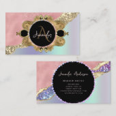 Gold Frame Elegant Diamond Pink Holographic Visitenkarte (Vorne/Hinten)