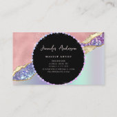 Gold Frame Elegant Diamond Pink Holographic Visitenkarte (Rückseite)