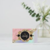 Gold Frame Elegant Diamond Pink Holographic Visitenkarte (Stehend Vorderseite)