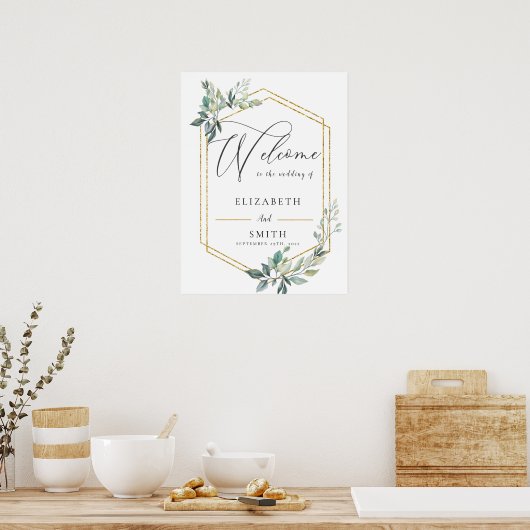 Gold Frame Flyer Rustikale Foliage Hochzeit Poster (Küche)