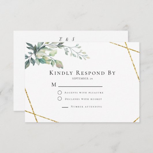 Gold Frame Flyer Rustikale Foliage Hochzeit RSVP Karte (Vorne/Hinten)
