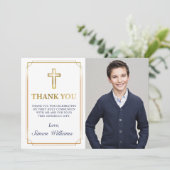 Gold Frame Glitzer Navy Blue Communityn Foto Dankeskarte (Stehend Vorderseite)