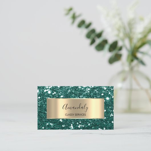 Gold Frame Glitzer QR-Logo-Woodland Green Bu Visitenkarte (Stehend Vorderseite)