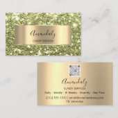 Gold Frame Glitzer QRCode Logo Fresh Mint Green B Visitenkarte (Vorne/Hinten)
