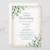 Gold Frame Greenery Leaf 50. Hochzeitstag Einladung (Vorne/Hinten)